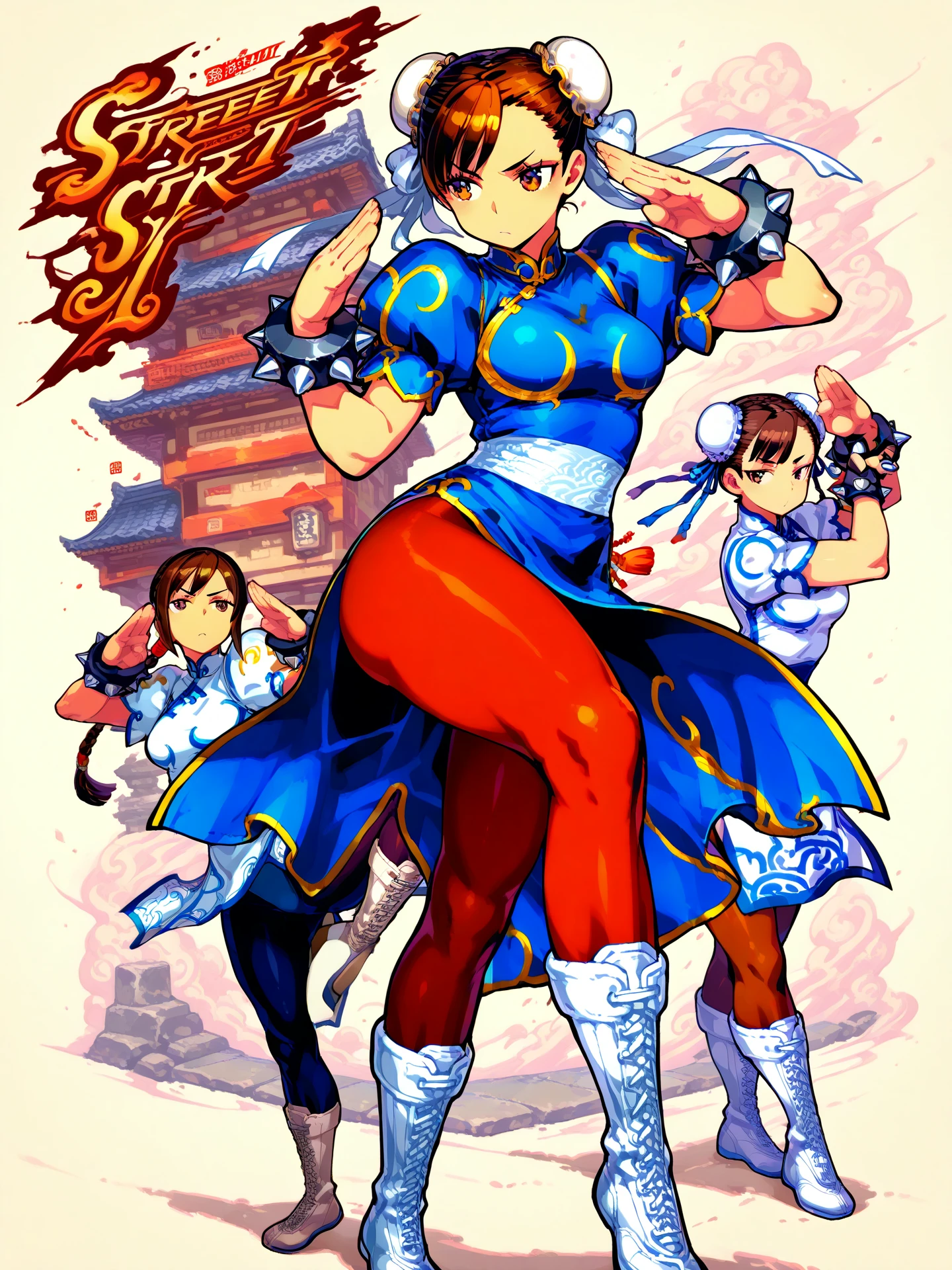 anime characters are posing for a picture in a group, street fighter, chun - li, chun li, chun-li, capcom, hadouken, street fighter iv, fighting game, movie poster of street fighter, cammy, mudoken, shinkiro, masayoshi suto and artgerm, hq artwork, fighters, fan art, fighting game character