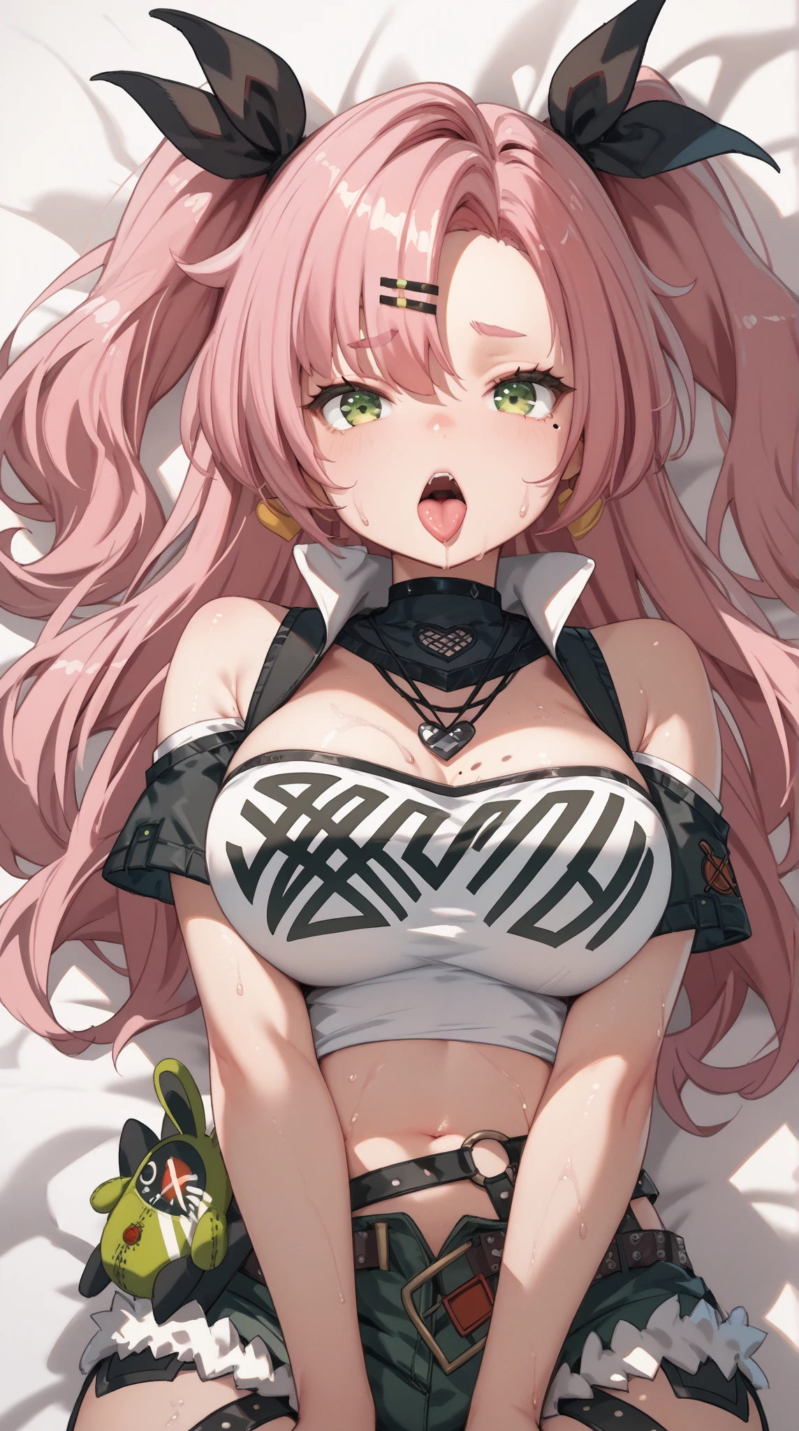 camera view point、Smartphone raised、Filming videos of women with smartphoneanciful, 1 , Lodge, Humanity, Large breasts, navel, ,(On the table, Best quality at best), sidelightning, ,美丽细致的眼睛, Lie down in bed, Eyes rolled over, Stick out her tongue, on the tongue, Crazy, Intense 、cum shots、Cam shooting、Crying face、seeder、with her mouth open, scream, Ahegao, Heavy breathing, Be red in the face, perspiring, multicolour hair, hair-bun, Shiny pink blazer