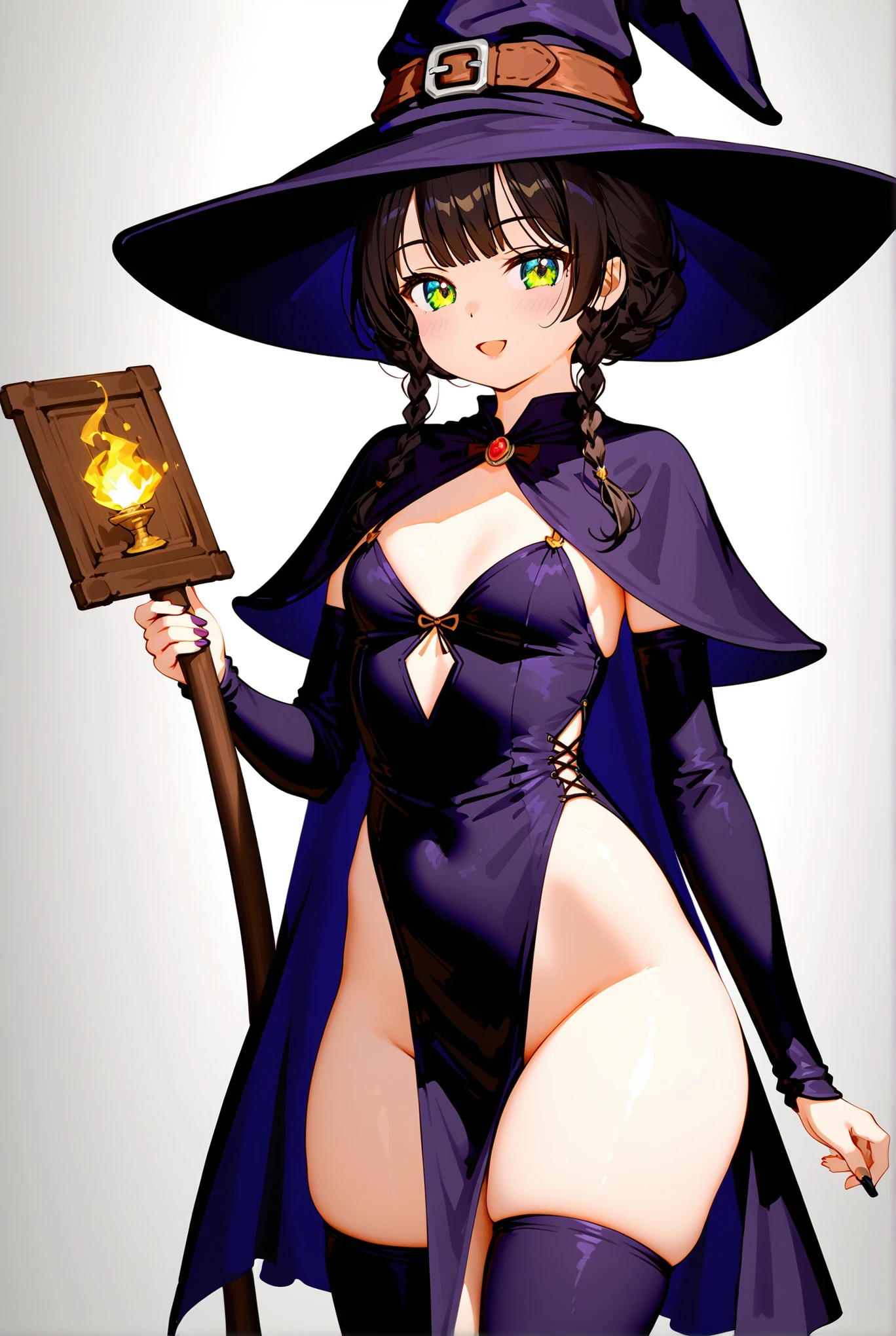 A kind of sexy, cute, tiny witch With a comically massive witch hat.