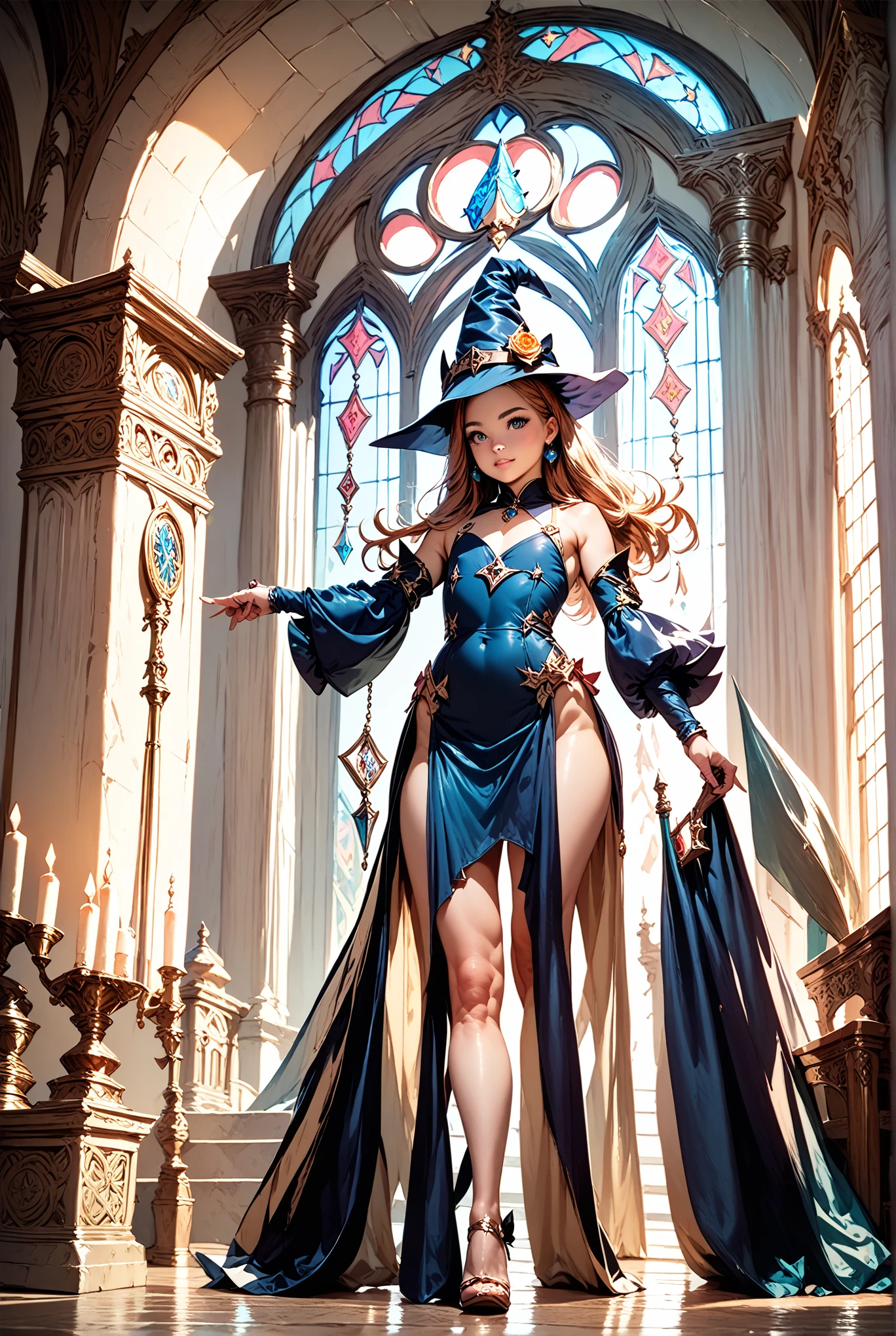 Britt Robertson colorful, medium breasts, full body, Wide Shot, wallpaper, energy, (holding book:1.3), Blue Magical Circle, Pentagram, incantation, mantra, masterpiece, ultra realistic,32k,extremely detailed CG unity 8k wallpaper, best quality 4arm, top hands out ,6 armsrune_magic, power