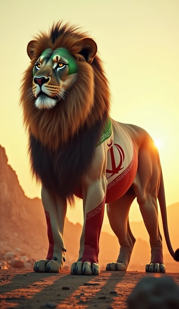 High relief soccer lion holding a white and green flag