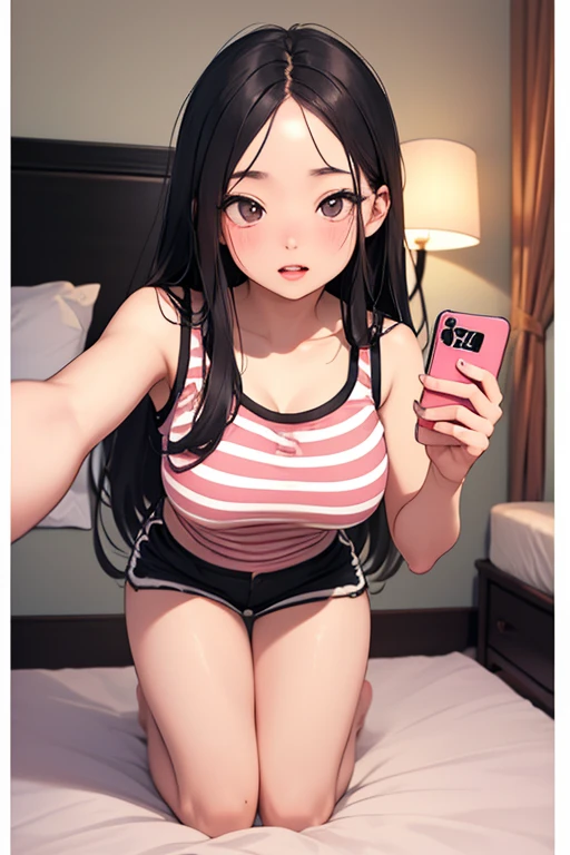 Brown hair, sexy, large breasts, pink lingerie, pink underwear