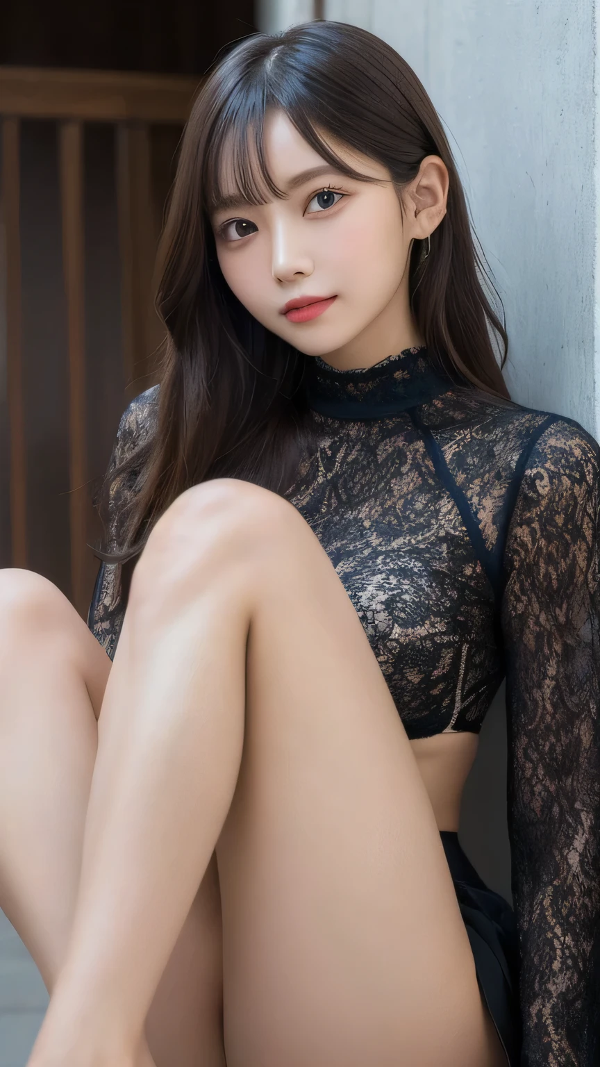 (masterpiece,High resolution,high quality)、Beautiful woman、perfect anatomy、beautiful limbs、Crystal clear black eyes、Glittery black hair、(To live、love)、Perfect model、beautiful skin、blouse、professional photography、