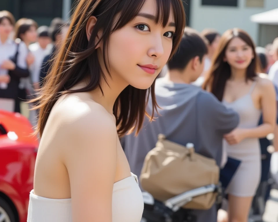 ((Highest quality, 8k,)), Browsing Caution, front, Heavy chest, charm, Accurate手足, First Person View, (masterpiece:1.3), Realistic, photo-Realistic, RAW Photos, Beautifully detailed face, Pale skin, Detailed hair texture, Perfect body, Beautiful Face, Accurate, Anatomically correct,Natural neck length, (Beautiful Hそしてs), (Fair skin:1.2), (Highest quality:1.4), finely,(とてもBeautiful Faceのディテール), (Big Breasts:1.0),フルnude、Fashion model posing、Whole Body Ezbian、nude、thin、Hip、thin脚、フルnude,Exposing the breasts、Portraiture,One Woman, (RAW Photos:1.2), Intensive、In bed、Bright room、naked、Japanese、small、Areola、frontを向いて、Bright room、 (Photorealistic photography:1.4), (超Realisticな:1.4), (Realisticな:1.3), (softer lighting:1.05), (映画の照明Improvement of quality:0.9), topless、Underless、上半身naked、naked、, (Bright light:1.2), (Improvement of quality:1.4), (Highest qualityのリアルテクスチャスキン:1.4), Detailed eyes, finely描かれた顔, ( Joyful), (smile:1.1), (Enhances the beauty of skin texture.:1.1)、Stick your butt out、On all fours、Open your legs、Spread your legs、Show me your crotch、(At a busy intersection:1.3)、(A large crowd gathers around her:1.3)、(She is the people around her々It has been attracting attention and being impressed by:1.8)
