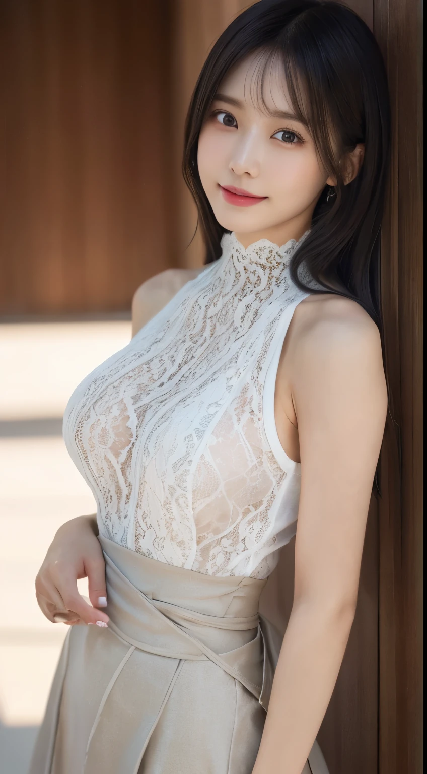 ((best quality, 8K, masterpiece:1.3)), Upper Body, Sharp focus:1.2, Beautiful woman with perfect body:1.4, Slim abdominal muscles:1.1, Office Background, ((Huge Breasts:1.5)),((See-through clothing，Transparent clothing)) (She was wearing a beautifully decorated lace top, Deep U-cut vest, Bursting breasts, Slim and toned waist, nipples，Covered nipples，Big busty ass, カメラ目線でlol:1.2), Highly detailed face and skin textures, Delicate eyes, double eyelids, 25 year old female, Mature woman, lol