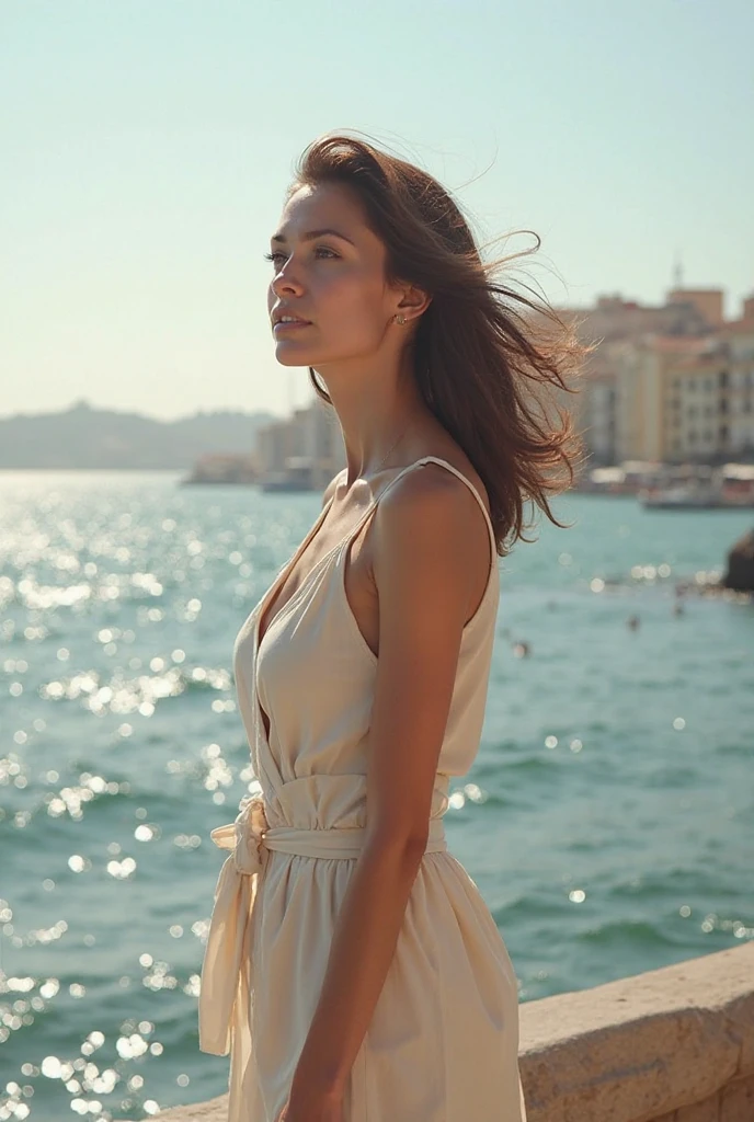 woman standing, sunset, sun, yellow tint, European, beautiful, wearing Gray dress <lora:dynamic_shot_02_golden_hour:0.5> closeup
detailed face,
masterpiece, highres,