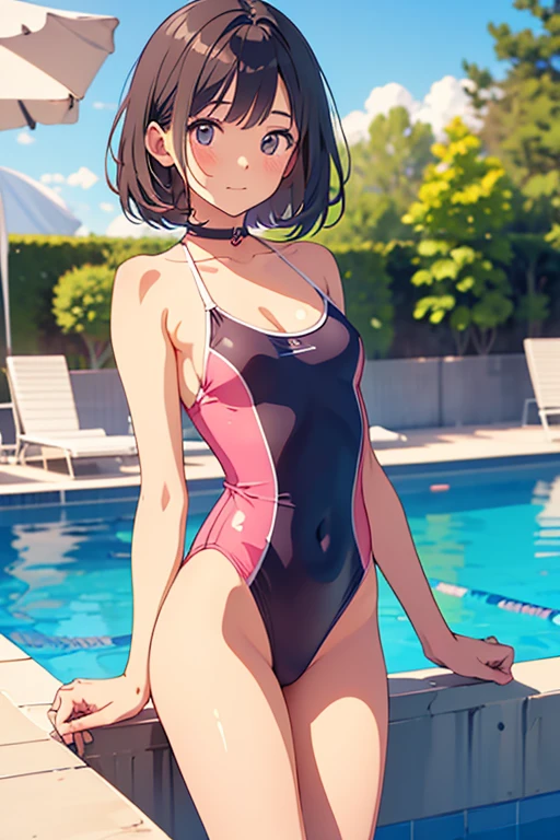 masterpiece, best quality, young girl, 1 girl, shy girl, (perky breast), (hard nipple), small breast, wet body, opening legs, camel toe, kawaii face, well proportioned face, embarrassed, black eyes, black hair, blunt bungs,  short bob hair, (white swimsuit), see-through swimsuit, (transparent swimsuit), skin dentation, small breasts, slender body, posing at riverside, full body, from below angle, nsfw , pee, peeing, peeing self,