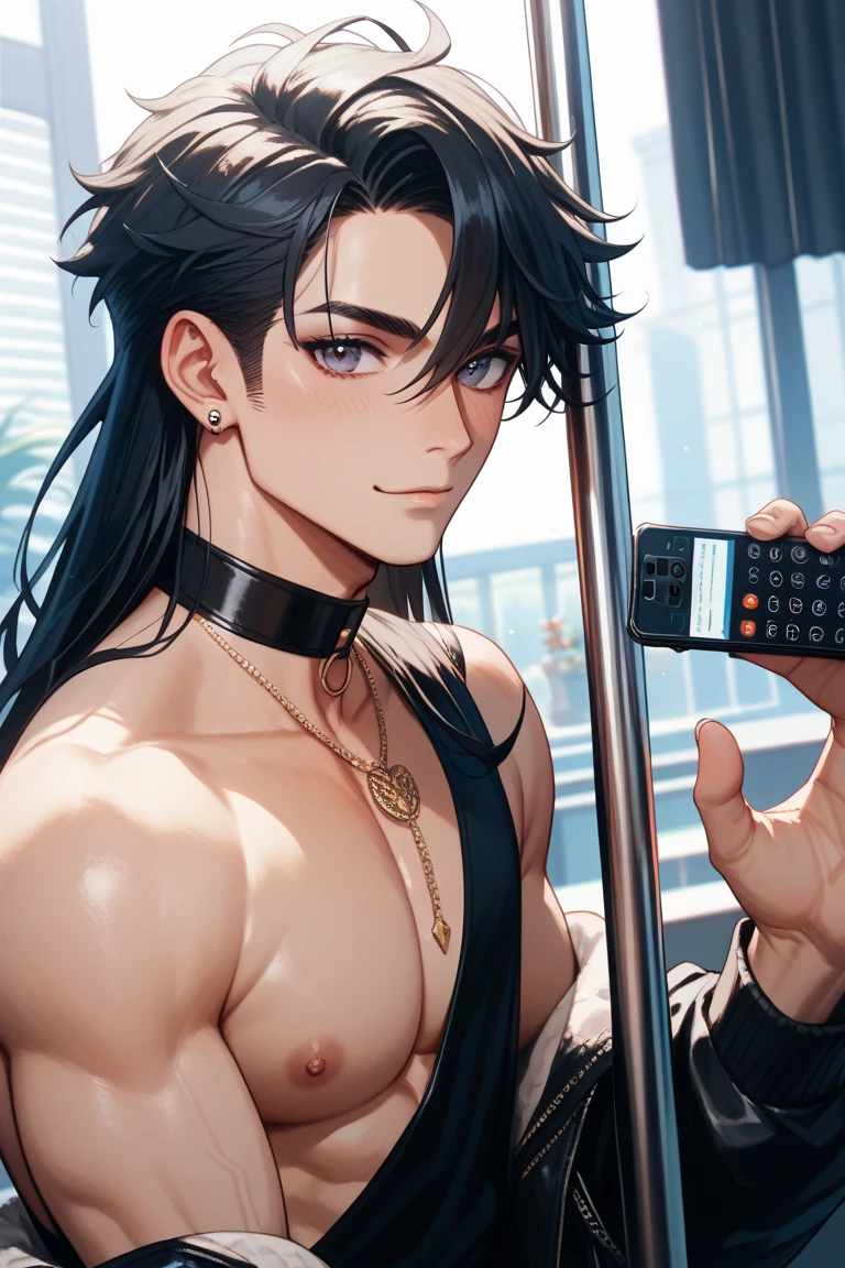 Anime characters lying in bed,Hands holding laptop and a book, handsome anime pose, The highest rating on PixiV, In Pixiv, Perfect body, male art, Bare-chested :: high detal, (SFW) Seguro para o trabalho, by Shitao, Shinkai sincerely ( apex legends ), musculous!!, V-chest clothes, anime handsome man, Very detailed and beautiful fan art