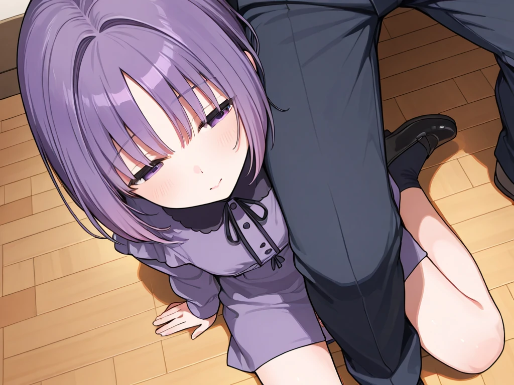 Blowjob、Ultra-detailed illustrations、Ultra-precise expression、masterpiece、Highest quality、ultra High resolution、High resolution、Hiromitsu Takeda Style、Side angle、White background、Simple Background、One girl、Fat man、solo、Mash Kyrielight、light purple hair,short hair,hair over one eyes、Black sleeveless dress, White collar、Red tie、Black Pantyhose、Purple panties、Brown short boots、Purple eyes、Vulgar expression、smile、Open your mouth、blush、Large Breasts、Big Breasts、Choker of Hearts、White Breath、Sweat、Glowing Skin、shiny skin、Pussy juice、