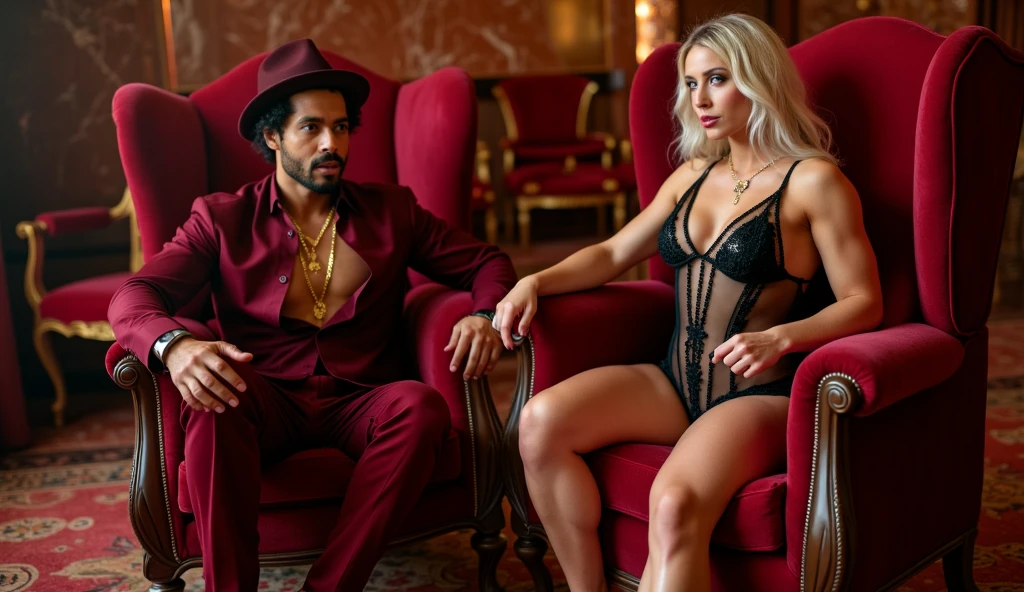 (masterpiece, 8K, UHD, RAW), A sexy blonde girl kissing a evil vampire in bed, (((a beautiful young woman riding on top of one huge horrific vampire))), (she rides the male vampire with lustful femininity), her beautiful body is covered by a sheer translucent white lace bra with Art Nouveau embroidery, big sexy perky breasts, her pristine delicate features contrasts with the horrendous menacing fangs of the corrupted male vampire, full body vibrant illustrations, intricately sculpted, realistic hyper-detailed portraits, queencore, depicts real life, the scene happens in a luxurious Art Nouveau boudoir with studio illumination, red and teal silk satin