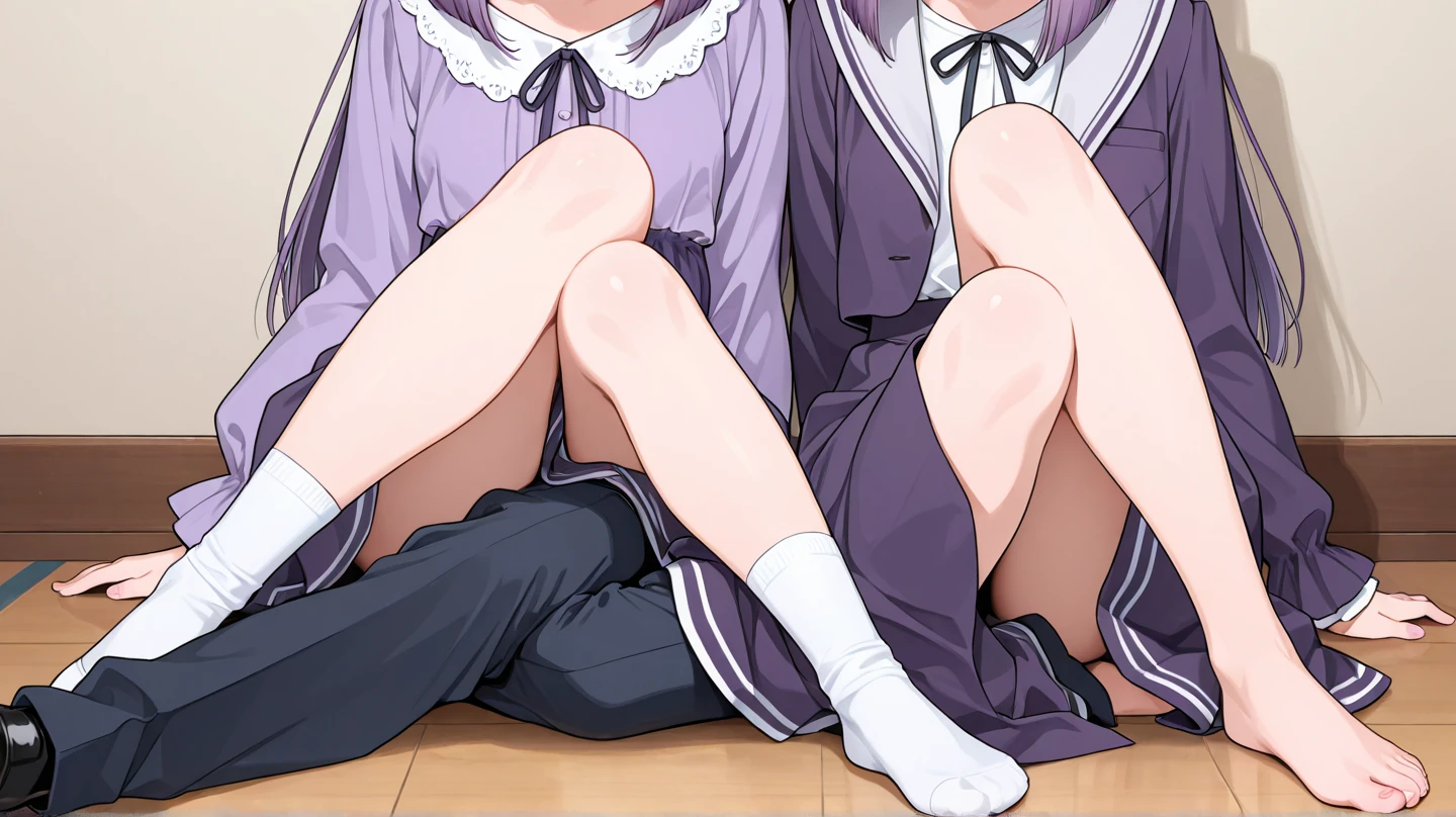 masterpiece, Highest quality, Hotel room、Cinematic lighting、 short_hair, solo、Looking at the audience school uniform, tokiwadai_School_uniform, White shirt, Sweater vest, Plain grey mini skirt, , White loose socks, Leather shoes, standing、Spread legs、Spread your legs wide、Hold your feet with your hands、Luxury purple panties、,(((Roll up the skirt yourself))),(Lifted it himself),(Showing panties),Panty Focus,((Spread your legs)),(( Exposed crotch))、((Middle kick:1.)) Erotic atmosphere、Make an embarrassed face、