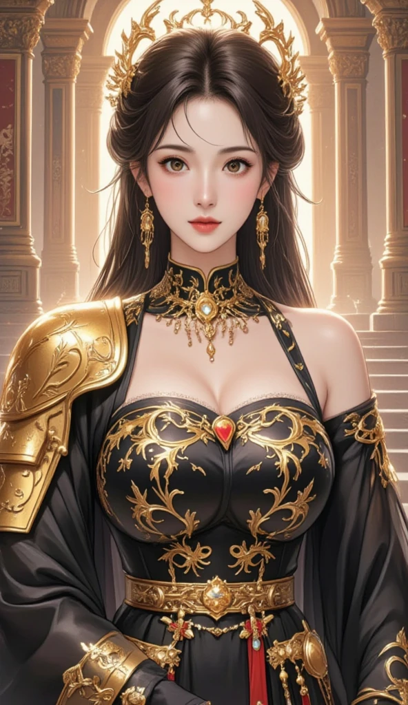 （tmasterpiece，top Quority，best qualtiy，offcial art，Beautiful and aesthetic：1.2），（1girll），Extremely detailed，Colorful，highestdetailed，offcial art，统一 8k 壁纸，ultra - detailed，Beautiful and aesthetic，big breasts beautiful，tmasterpiece，best qualtiy，（zentangle，datura，Tangles，entangled），holy rays，gold foil，Gold leaf art，glitter drawing，PerfectNwsjMajic，delicated face，Elaborate Eyes