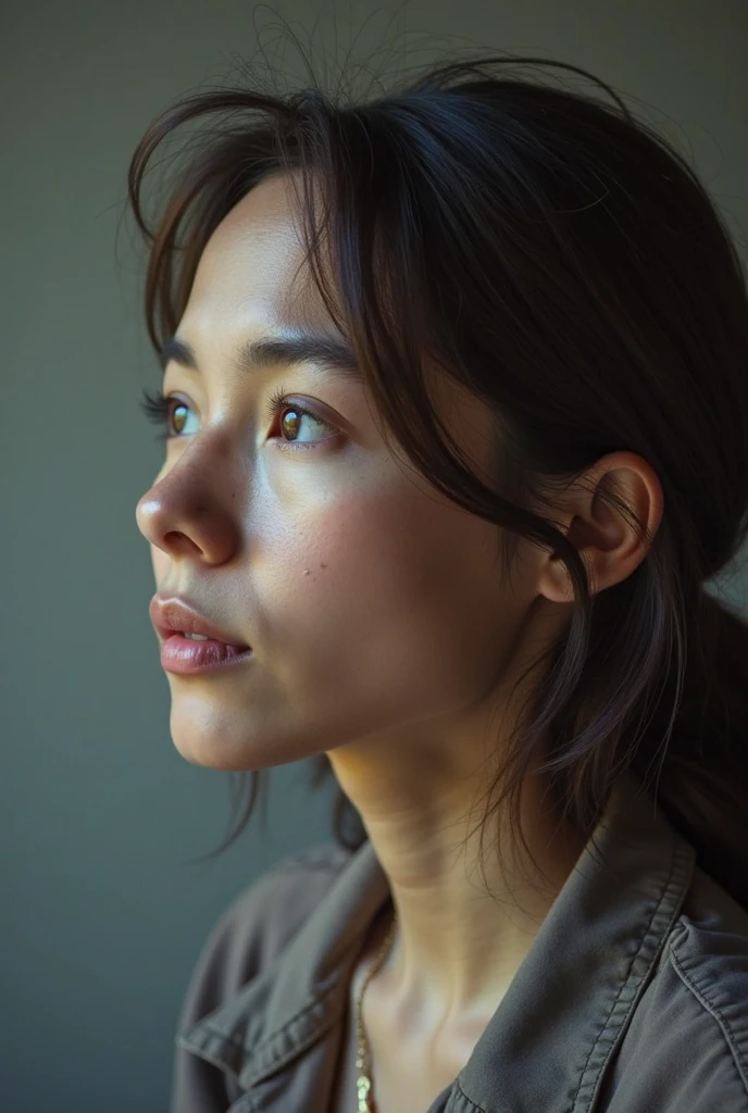 Jessica Henwick, white t-shirt, blue jeans, rear view, beautiful detailed eyes, beautiful detailed lips, extremely detailed face, long eyelashes, photorealistic, 8k, best quality, masterpiece, realistic, highly detailed, cinematic lighting, warm color tones, natural lighting, detailed background, cinematic composition