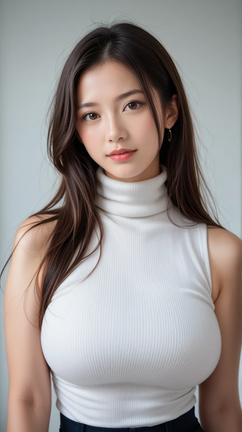 (Highest quality, 8k, 32K, masterpiece, Ultra-high resolution:1.2), Cute Japanese, (Huge breasts:1.4), Long black hair, bangs,
((Place your hands behind your head))、
(White turtleneck sweater), Tight waist, (Outdoor, garden, blue sky),Upper body close-up、