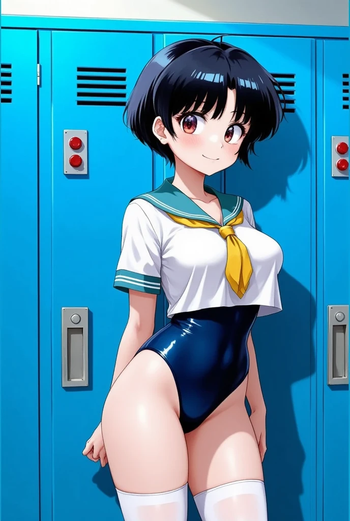masterpiece, Highest quality, High resolution, Sailor Mercury　1990s \(style\),、(Big Breasts)、Sweating all over the body、vapor、、Magazine Cover　 From behind, Spread your ass, 　Spread your legs　Shooting from below　Peeing