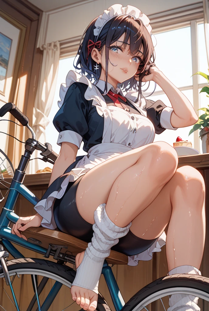 girl, Sweat, vapor, Medium chest, shy, fine hands, looking at the viewer, sexy look