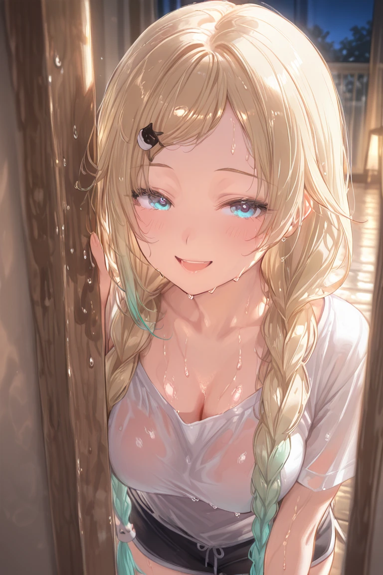(masterpiece:1.2、Highest quality、masterpiece)、1 female、(Beauty:1.2),alone、classroom、Day、stand、blonde,(Bangs,Disheveled Hair:1.2)、blue eyes、(Completely naked:1.4)、(Whitening:1.4)、Big Breasts、Ring Earrings、lipstick、Sweaty、Round 1、blush、(Face close-up:1.4),(Cum on face and hair:1.5),(Heart symbol with both hands:1.2)