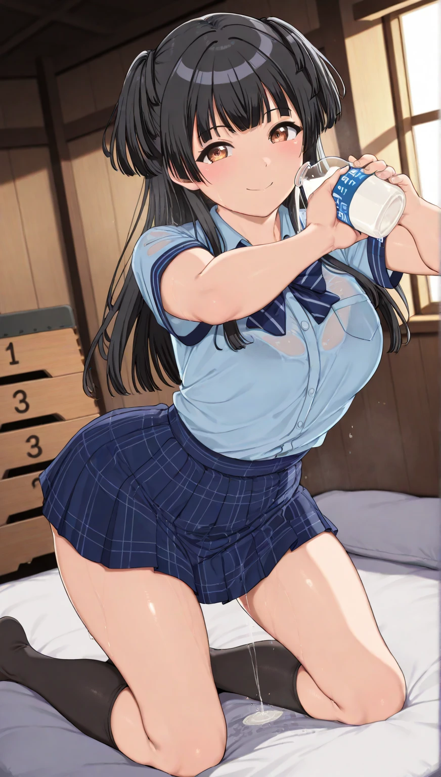 (masterpiece), mature  girl, (see-through,sheer uniform:1.2),sexy, posterior, floral lace undies, natural light, photorealistic, cameltoe, diffused light, depth of field, white skirt, steam, (lift skirt), (urination), lifelike,(gravure pose: 1.2),