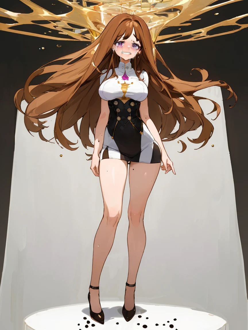 ((best quality)), ((highly detailed)), absurdres, (detailed eyes, deep eyes), (1girl), (glasses), close-up, dynamic pose, full body}, <lora:stellar_clothing-1.0:.8>, ((stellar clothing)), princess, ((very long hair)), <lora:big_hair-1.0:1>, big hair, curly hair, light brown hair, large dress, (maxiskirt), tiara, (inside, <lora:school_hallway_v0.1:1>, school hallway)