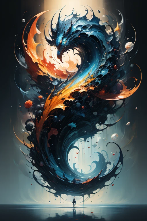 Black、White、Blue and Red,(best quality, Ultra Detailed, high resolution, Extremely detailed CG),Wide-angle lens,Diablo standing on the edge of a cliff,She is very pretty,She likes blood and the ocean,Blood Rain, mystery,Fanatic, Blood Moon, Magic Sword,Surreal,fine,The artwork should transition from a pencil drawing style in Black and white on the left half to vibrant colors on the right half, Ensure seamless integration of the two halves,No dividing line, The scenes on both sides are exactly the same, with the left side featuring detailed Black and white pencil strokes and the right side filled with colors, Create a fusion