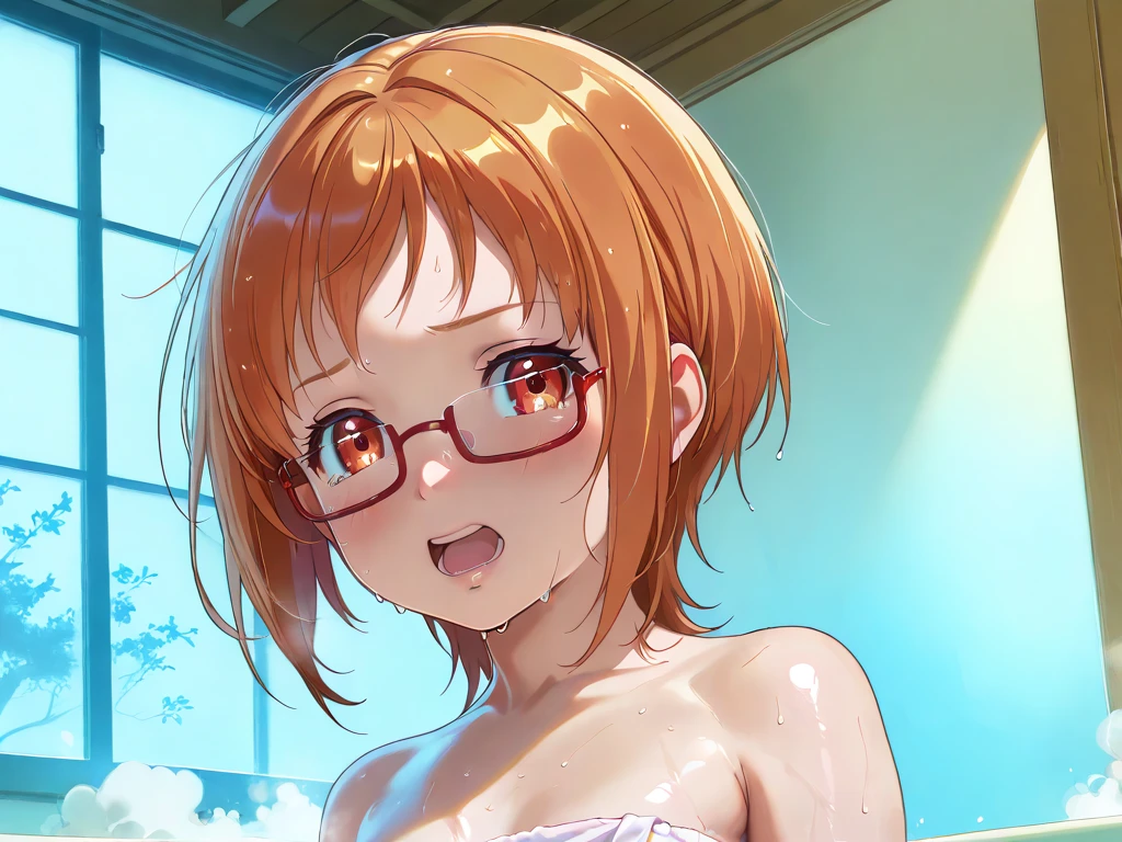 nsfw,uncensored(super fine illustration,8K CG wallpaper,best quality,extremely detailed,ultra high res,best aesthetic),(cowboy shot,from front),idolmaster, {{{gray lead}}}, (20yo, beautiful girl),(beautiful brown eyes), (beautiful orange hair), ((((short hair)), (((wavey hairstyle))), (wet hair), (wet skin), (sweat), (steam), ((flat chests,large breasts)), ((nudity:1.4,topless:1.4,bottomless:1.4,expose breasts, breasts out)), ((pubic Orange Hair:1.5)), (glasses:1.5), ((((spread legs)))), (open mouths),,(stick out tongue), (feel good), (blush), (no sleeve tracksuit), (open clothes), ((arm pit orange hair:1.3)),(happy smile:1.5),((arms behind head)),(cum on body:1.9),(cum on face:1.3),((cum on hair:1.5),(cum on armpit:1.5), (((multiple boys, peeing on a girl, multiple penises, gangbang))),((ecstasy torogao:1.5)), saliva trail, nose blush,pleasure vaginal penis),(sex,missionary,ass pov:1.5),(Lie down, beach mat),BREAK,(1boy, hetero:1.3), ((vaginal sex)),(cum shot:1.3),(look at viewer),(in comic cafe),(look at camera),(((multiple boys:1.9, peeing on a girl,multiple penises:1.9, gangbang))),((happy:1.5,love:1.5)),(dynamic pose),(happy:1.5,love:1.7),(dynamic pose),(spoken heart:1.5),(peace sign:1.5),(ahegao:1.5),(green:1.5),(Commemorative photo:1.5),