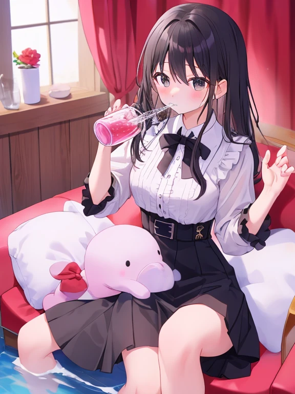 NSFW:1.9. Composition from directly above:1.9. Blowjob:2.4 Open your mouth wide and take the penis in your mouth:1.9. Anime drawings with vivid colors: Tall women:1.9. Red and black idol-style frilly multi-layered frill skirt costume:1.9 White underwear breasts Big , sweat, and screaming with pleasure:1.9. Shout with your mouth wide open:1.9 Ahegao:1.9 Troubled face, glaring, wrinkled brows, tears, flushed cheeks, night:1.3 Apartment bedroom, white sheets, short black hair, ponytail:1.9 Straight hair, bangs swept to the side:1.9. Slanted eyes, brown eyes, tall, strong-willed, beautiful
