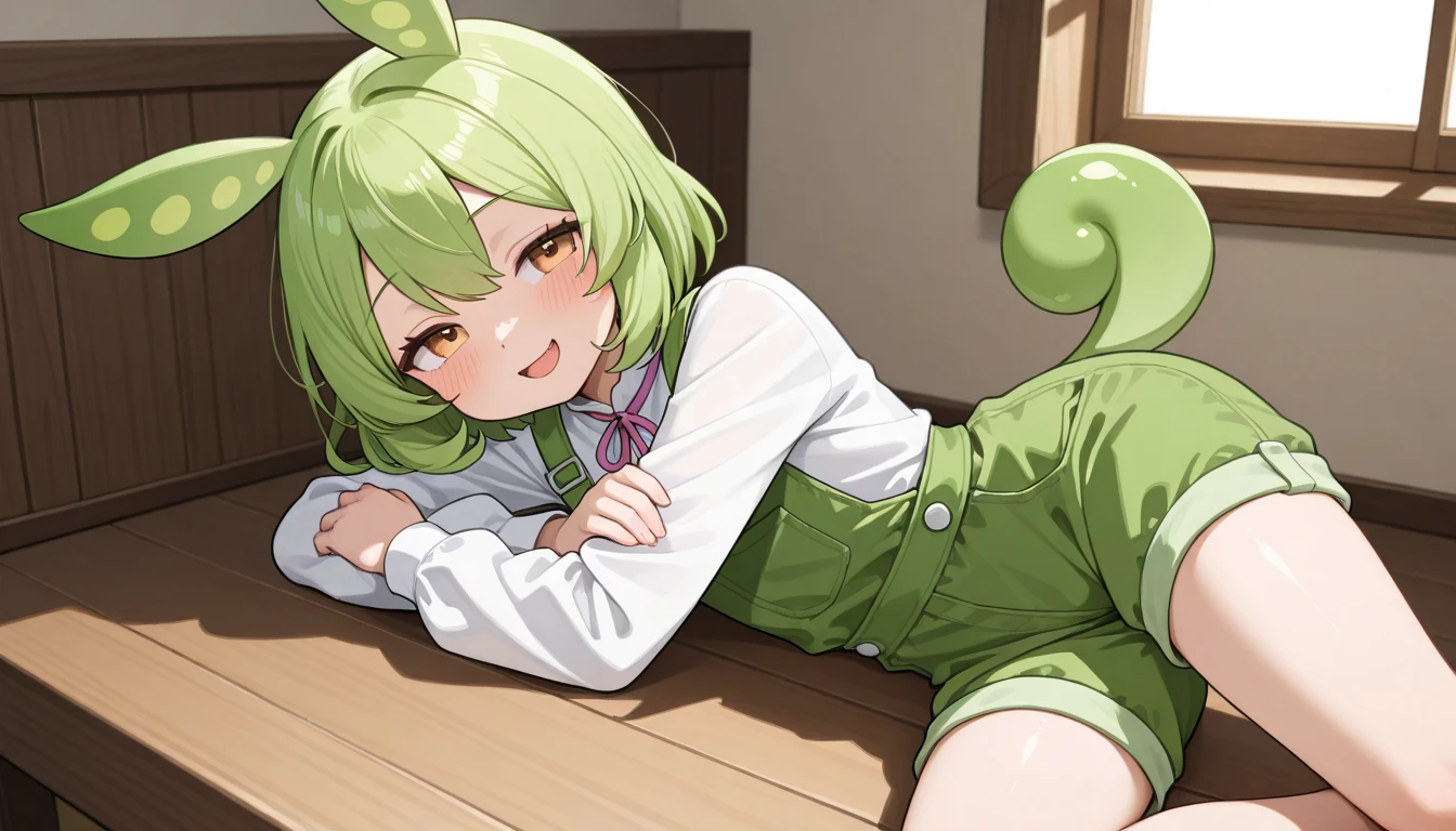 a beauty girl,Yellow-green hair,bobhair、short-hair、Gentle drooping eyes,large full breasts、校服,Manga style,fulcolor,hi-school girl,Calm and gentle face,Big smile、innocent smiles