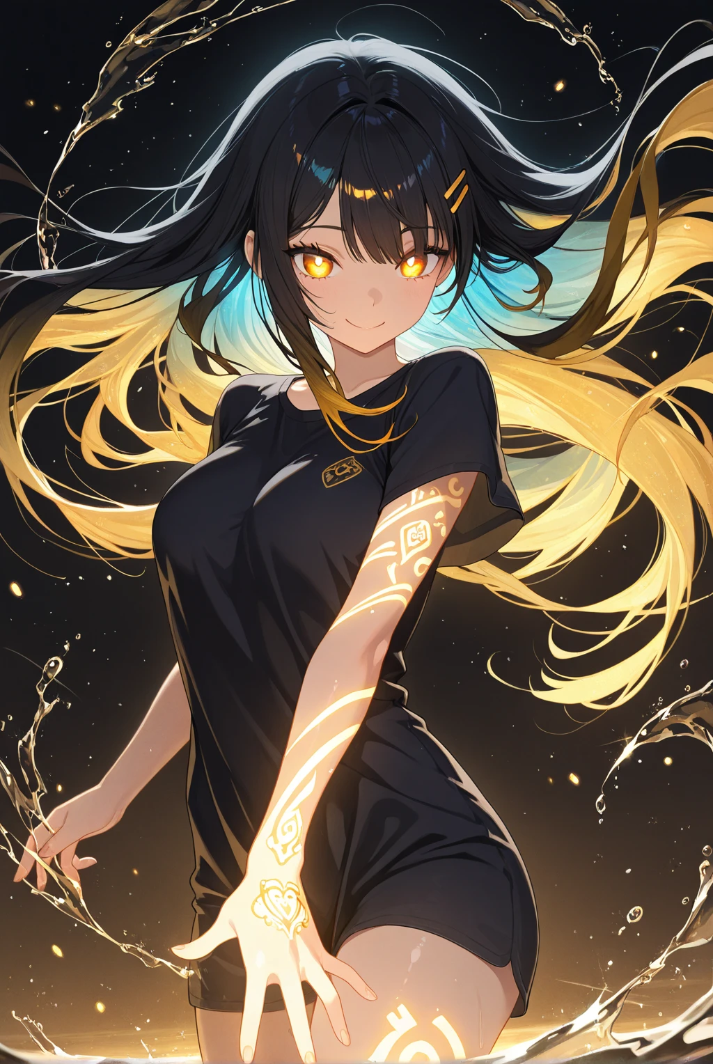 ((Best quality)), (masterpiece:1.5), (8k cg wallpaper),((high resolution))
((pure dark skin)),(glowing hair), ((Character boundary line))
Theme: Minimalism, Movement, Atmosphere
Artistic Style: ((Minimalism)), focus on simplicity and essence
Painting Style: ((Digital Art)), sharp and glowing elements
Special Lens: None, emphasis on abstract and flowing lines
Elements:
Background: ((Pure black to emphasize neon elements))
Objects: ((Flowing, glowing neon lines to represent a floating skirt))
Light & Shadow: ((Glowing neon lines casting soft glows))
Depth of Field: ((Flat, to maintain focus on neon lines))
Allowed Unreal Elements:
Floating skirt made entirely of neon lines
Occasional sparkles around the neon lines
Perspective and Distance:
Straight on, close enough to see detail in the neon lines but far enough to appreciate the overall shape
Elements to Emphasize:
((The fluidity and glow of the neon lines))
Remember, the goal is to capture the essence of movement in a void, using only neon lines to represent a skirt,Anime Lineart