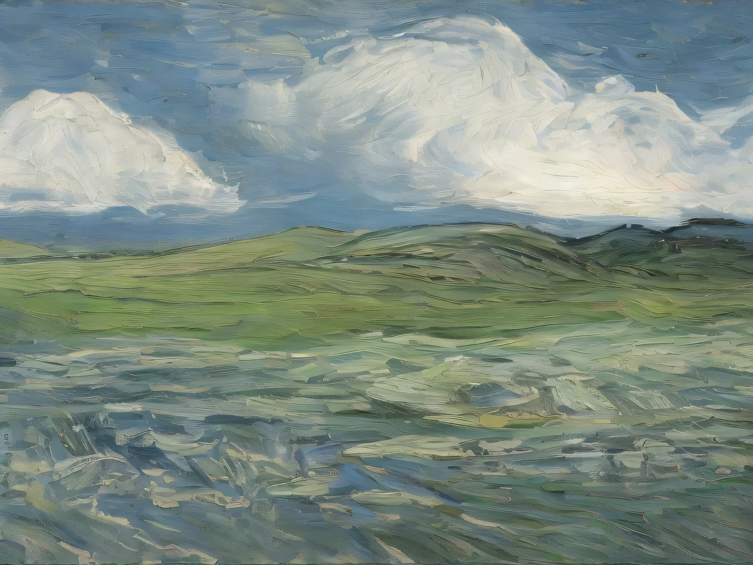 "A large, vividly detailed sunflower takes center stage as the main subject of a warm-toned oil painting. The sunflower dominates the composition with its strong presence, positioned prominently in the foreground, its golden petals glowing under a ray of sunlight. It stands tall in a vibrant green field, with a richly textured, deep background that adds depth. A single shaft of light breaks through the clouds, spotlighting the sunflower at the moment the sky begins to clear. The overall mood is warm, hopeful, and courageous — a visual message that light always returns. Traditional oil painting style, expressive brushstrokes, warm color palette, slightly high contrast.