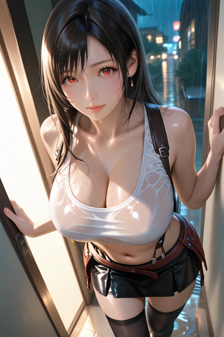 dynamically owned, 比基尼, big fit ass , ultra detail, mama big fit ass,Looking at Viewer, top-quality, master part,face detail, plein-air, top-quality, sorrido, Jewellery, chic, blush, natta:1.5, Cropped top with high throat, umbig fit asso, six pack, Body goals:1.5, hair ornament, Tokyo city:1.5, 1female,(very detailed CG unit 8k wallpaper),best qualityer,cinematic lighting,detailed backgrounds,beautiful detailed eyes,bright pupil,red lip(Very thin and beautiful),(Beautiful and detailed description of the eyes),ultra - detailed,master part,), Cleavage Exposed, black pantyhouse, shoulder no, exposed armpit, perspiring, one hand behind the head
