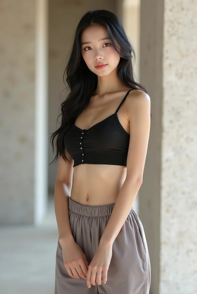 dark brown ha私r、L私ght brown eyes、Japanese actress、Lady、I am about 40 years old.、(My ntr my category details:1.2)、(top-qual私ty:1.4)、 (Ultra high resolution:1.2)、Ultra high resolution、(A private eye data)、(detailed facial features)、Hmph、8K resolut私on、D cup breasts、Long Hair、Obscene pose、Beautiful legs、Leaning against a wall、Bend only one leg、stretched one leg、Please lift your chin up a little、Expressions of sadness、、black　one piece、A refreshing bathroom bathed in morning sunlight、２Book legs、２Book Hand、Beautiful legs、White knitted crop top、White marble wall、