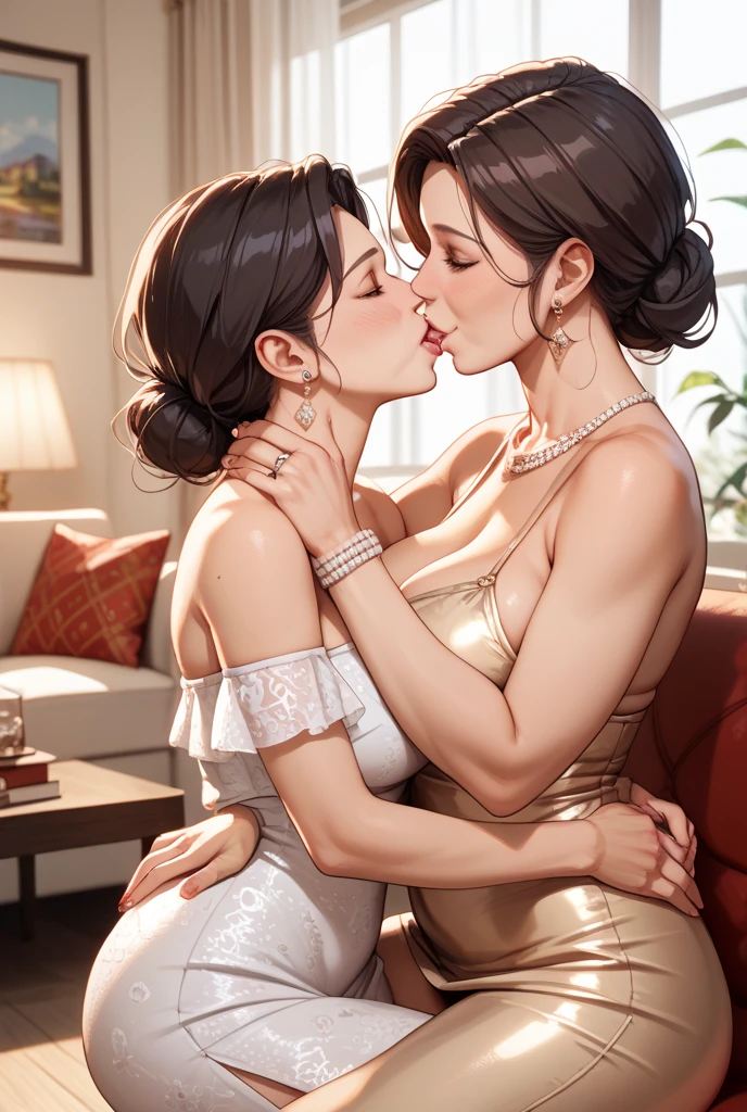 score_9, score_8_up, score_7_up, source_anime, 2milfs, mature females, Lesbian kissing, formal wear, hug, kiss, love, sexy fit body, in the detailed office room, leaning to the wall, perfect composition