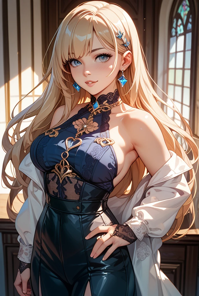 ((masterpiece,best quality,8K,high resolution)),((character concept art)), 1 female, noble, Old money atmosphere, supermodel, fashion model, 35 years old, (long blonde hair), blonde hair, (fair complexion), Ultra-fine eyes (blue eye color), extraordinary gorgeous, grace, charming, clever, calm, Perfect body ((Slim and curvaceous)), ((intricate details)), Super delicate hand details, super fine fingers(((Ten fingers))), Wearing a white blazer、White shirt and white pants  (stand still), (full body display), ((Show the whole body)), (No logos on background), (No logo), ((solid color background)), ((solid color background)), (((empty background)))