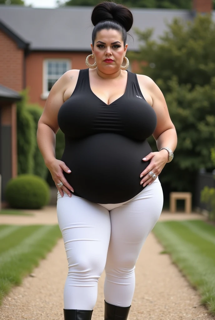 beautiful 60 year old German woman with big ass and big breasts in tight dress and holding a banana in one hand
