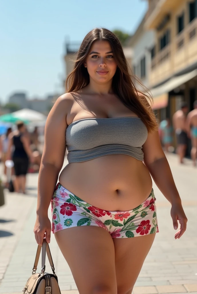 Arabian girl with exclusive chubby big tits full body age 30 in bikini at Farmers' Market in the Square
