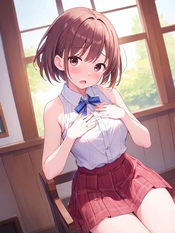 (((pixel perfect, detail perfect))), alone, 1 girl, Misaka Mikoto, tokiwadai , bow, looking at the viewer,, whole body、(Breast Exposure、Nipple exposure、medium breasts))、smile、Tokiwadai Junior High School Uniforms、Have sex with a man、nose blush、Cowgirl、sex