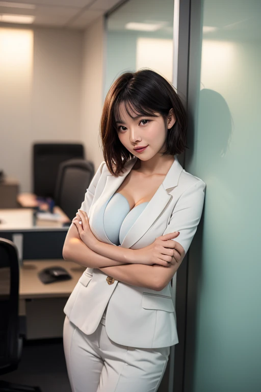 24year old beautiful girl、Beauty、Japanese、cute、beautiful girl、slim、Highest quality、Realistic、16K、panoramic、((Best Quality, 8k, Masterpiece: 1.3)), 1 girl, full body, slim face, beautiful woman, Woman walking down an office corridor, White wall, Grey table, plant, Sexy pose, Blur the background, concentrate,
(((masterpiece))), ((Highest quality)), ((Exquisitely crafted)), ((surreal)), An absurd solution, Mature Woman, Mature Woman, perspective, Very detailed, shape, One Girl, ((Larger breasts)), Perfect hands, Detailed fingers, Beautiful attention to detail, short hair, bionde, blue eyes, name tag, chief executive officer（chief executive officer（CEO））, (business suit:1.2), Open blazer, shirt, Tight Skirt,, Earrings, Detailed Background, Bedroom, Perfect Eyes, 、Sitting in a chair