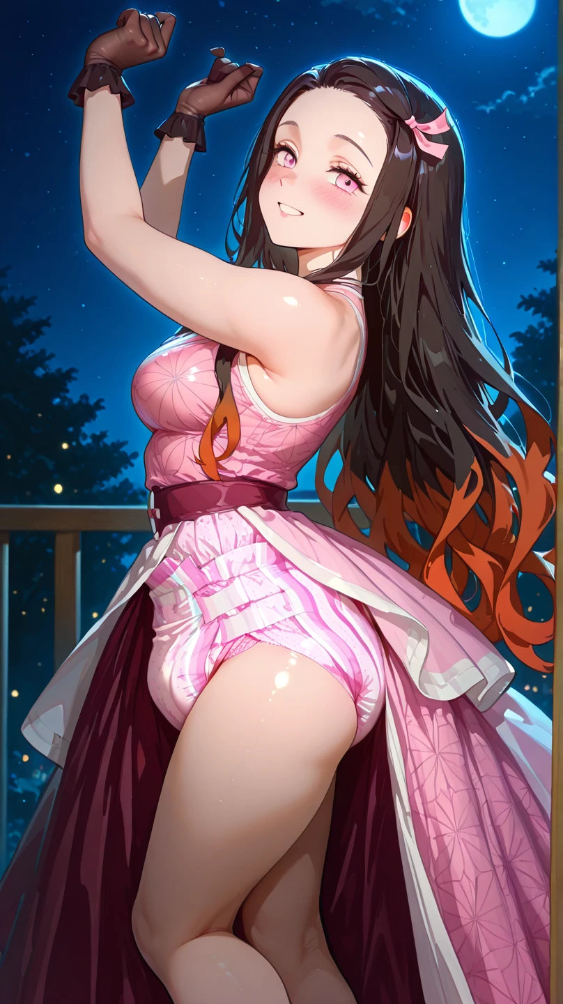 (Perfect body),Best Quality,16 K、((((Short stature))))、(((((Lori)))))、Red frills、(White and red leotard)、(((blush)))、:o、I have my mouth wide open、Tsuriformes、(length hair)、(Green eyes),((Purple hair)),((((Sweat))))、((Big ass))、huge-breasted、(((thick thighs)))、Armpits、Dark Western-style room、kneeking、natta、Lamp Light