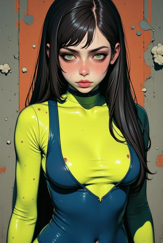 (NSFW, having sex, riding dick, deep vaginal penetration:1.4),1girl, 1man with shaded face forcefully having sex with her,colorful,yellow eyes,cyberpunk,city,peace sign,earrings,purple hair,eye patche,freckles,prothesis,mechanic,neon,beautiful lighting,purple reflection,cap,smoking,character focus,cg illustration,bust shot,yellow and black outfit,brown hair, tomboy, makeup , long boots , heels, gatner belt, short top, sockings, model pose, open mouth , ahegao , tongue drop, bending , lying on knees on floor, dansing club toilet