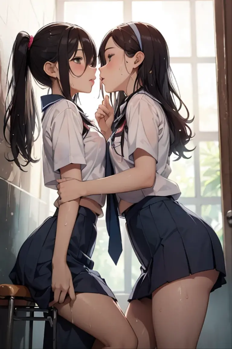Sex between two girls handcuffs policewoman and prisoner arrest white off shoulder black pleated skirt