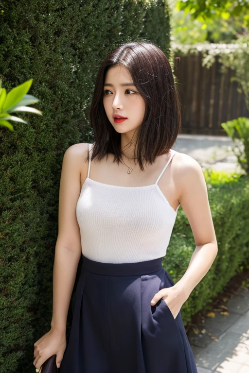 ulzzang-6500-v1.1, (Raw photo:1.2), (Photorealistic), (See-through:1.3), (masterpiece), (Genuine:1.4), Very detailed, Sharp focus, Girl sitting on a park bench with trees in the background, Beautiful face with arms and legs, Korean Girls, Wearing long, loose clothing, Ultra-realistic pantyhose、Young and pretty girl, Nice hips and long legs, Attractive pose, Full body photo, 全身Cute young woman, wear tight, simple clothes, Cute young woman, Wearing a white skirt, Cute and elegant pose