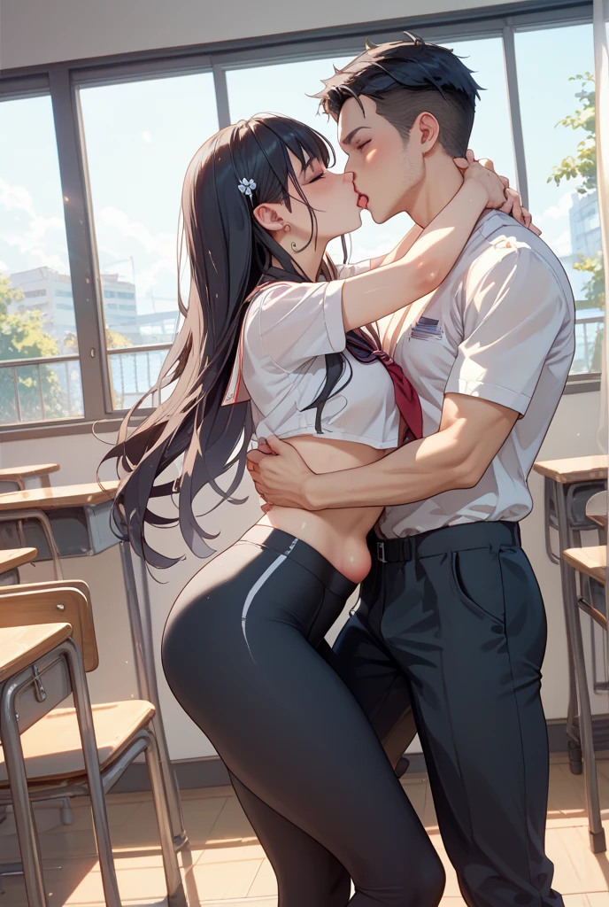 two people, beautiful woman, raised skirt, man touching her legs, fucking doggystyle