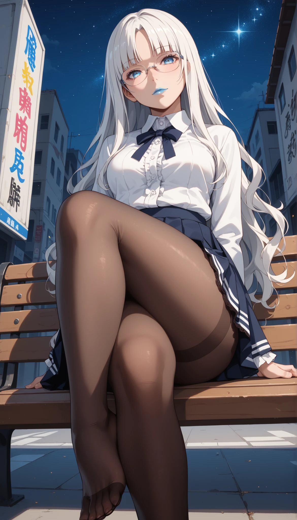 Beautiful, tall, girl, at school, in class, on a chair, in a short skirt, you can see her vagina under the skirt. She's wearing a seethrough blouse, she has White socks and shoes are on her feet. view from under the desk, vagina clearly visible, skirt lifted up, no panties, she dont seem to notice, slimm legs