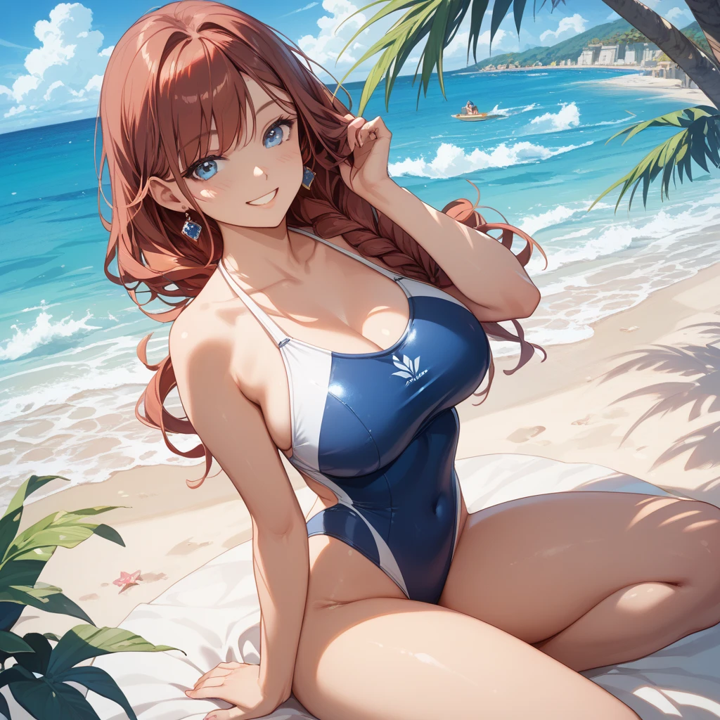 Raphtalia in blue swimsuit and sexy open toe platform high heels on the beach