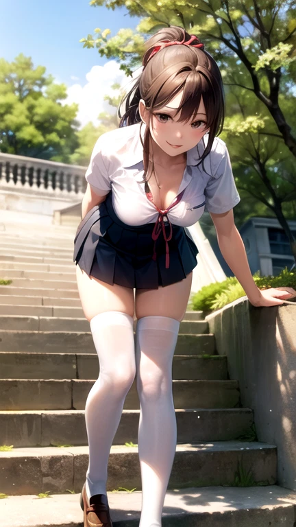 drooping eyes, ecstasy face, angle from below, round face, realistic skin), unbuttoned blouse and long skirt, sneakers, super detailed drawing panties, straddle to hit her crotch from over panties against the bollard edge))), open legs, (outside of the factory area), ((dark hour of down)), open mouth, arch hip,