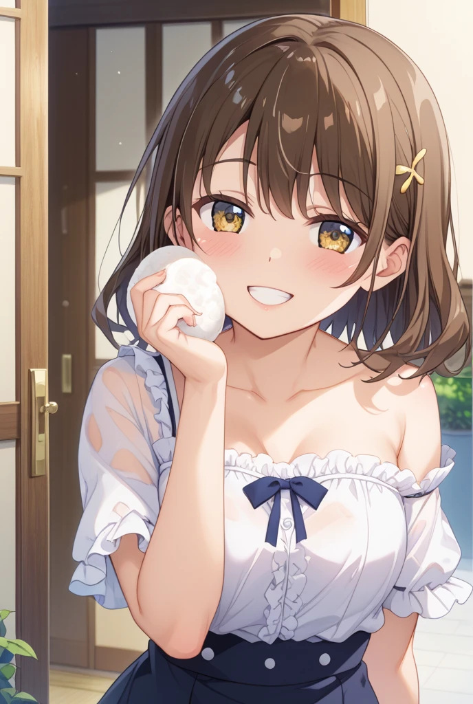 nsfw.((Small Breasts)),(Beautiful nipples)、Highest quality、Very delicate and beautiful、((Very short bangs))、((Bangs))、Light shiny brown hair、The hair is light、((Short Bob))、Cute face、Young face、Cute like an idol、Yellow Eyes、Are thin、Slim figure、Short、(Child body type)、Embarrassed face、Open Mouth、Red face、Surprised face、(Background is home bathroom)、Pink Bra、Pink Panties、Shot from above、