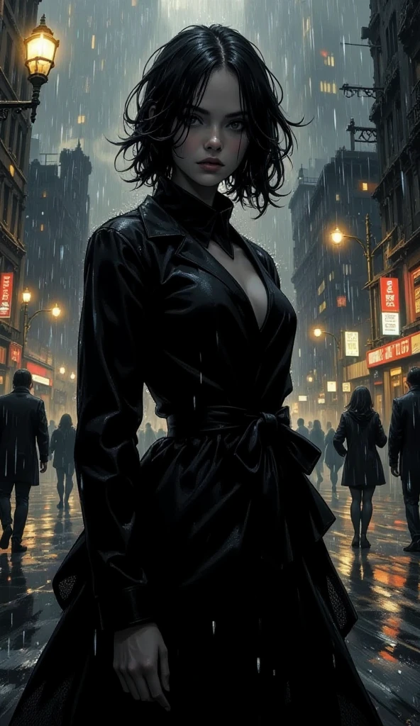 on the city street, in front, very sexy girl, Colombian, black skin, long hair, wearing a sexy dress, looks at us, smiles. She lifts her skirt and shows her panties,eroticism, sexy, black and white image, between shadows, oil painting, chiaroscuro, sensual, dramatic lighting, moody atmosphere, photorealistic, intricate details, masterpiece, ultra-detailed, high quality, 8k, best quality, realistic, cinematic, dark and brooding, expressionistic, powerful composition, emotional impact, art inspired by Bill Sienkiewicz and Dave McKean
