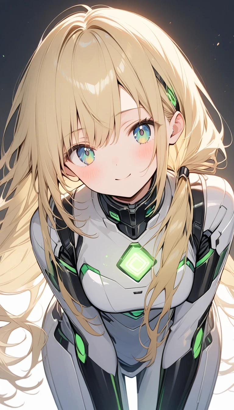 (Green-eyed girl),(green eyes that reflect white light:1.1),(Clear Eyes Concept Art:1.2),(Shines like the reflection of light in a photo),(Super detailed:1.3),(eye reflection:1.2),(Close-up of one eye:1.6),(Many leaves dance and spread across the screen.:1.6),(machine body:1.3),(Cyborg body:1.35),(android:1.3),