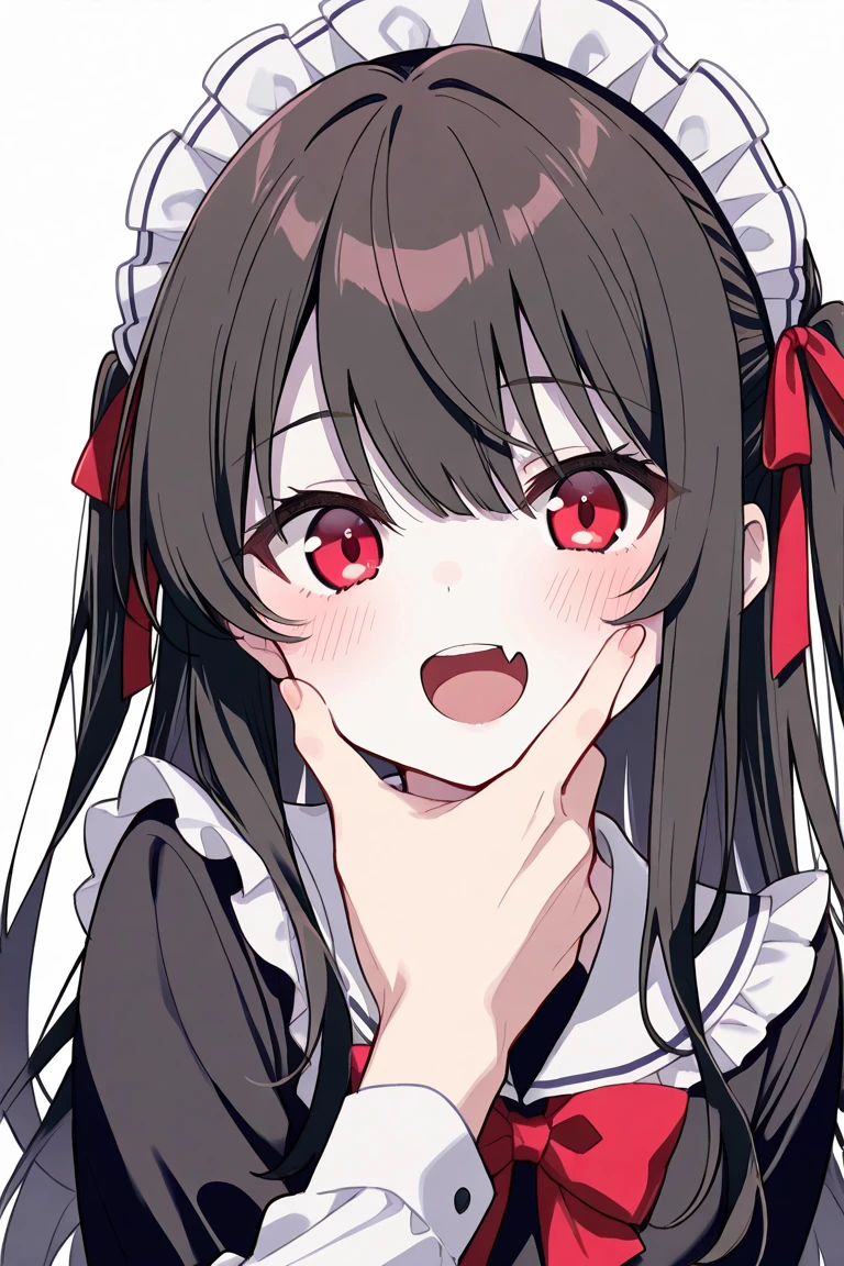 1girl, Fangged mouth, ribbon