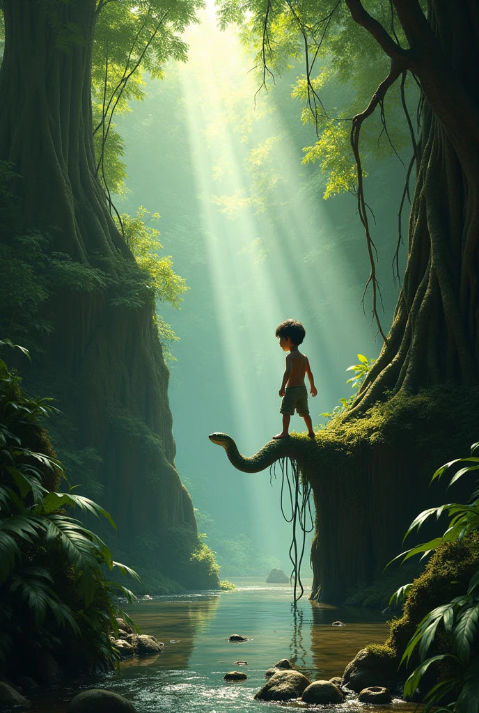 Now make an indigenous boy with a bow on his back worried and thoughtful looking at a dark path in the night in front of him